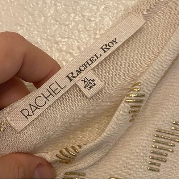 Rachel Roy white ivory gold v neck sleeveless formal dress shower wedding XL - Picture 8 of 12